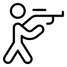 vyras laikantis ir taikantis ginklą