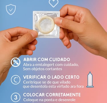 Passo a passo visual de como usar preservativo corretamente" -->