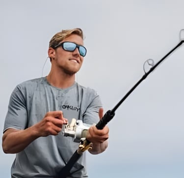 Man fishing and wearing athletic sunglasses