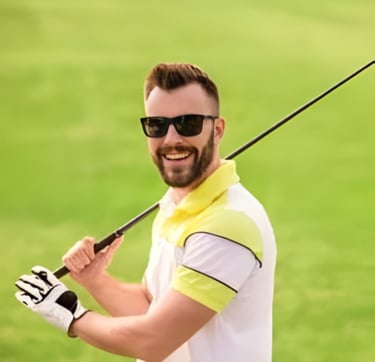 Man playing golf with sunglasses