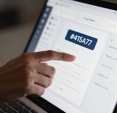 Close-up of a designer's hands interacting with a clean, high-contrast digital interface. The shot is artistic and professional, focusing on the expertise and craft. Tones of #415A77 and #E0E1DD are used in the screen's UI and surrounding lighting. High-quality, sharp focus.