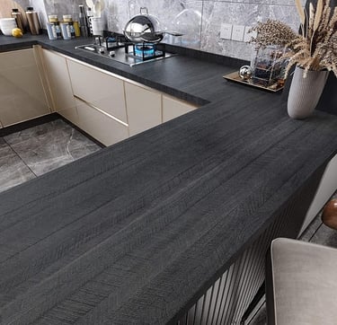 Patched Black Countertops for a Bold Industrial Kitchen Look