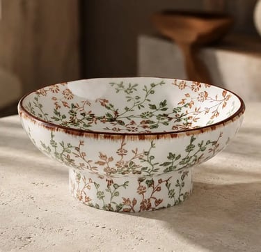 Modern Organic Decorative Ceramic Bowl Centerpiece for Coffee Table | Large Botanical Serving Bowl | Eftelt Home Decoration