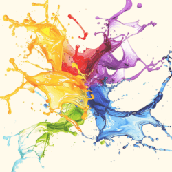 A splash of colouful paint on a peach background