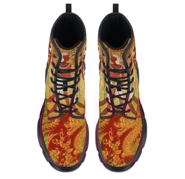 a pair of shoes with a dragon on the side
