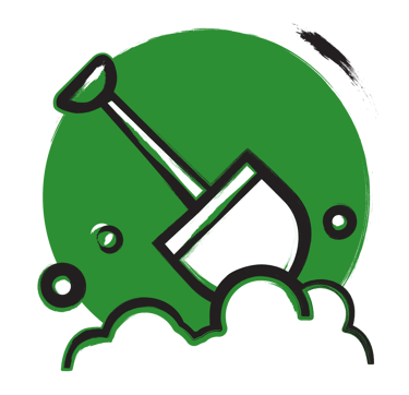 icoon in groen met zwart van een schep in de aarde