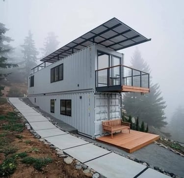 Two levels container house with balcony on the hill