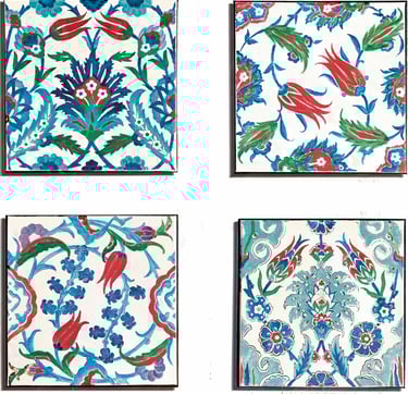 A set of four 12x12 painting done in the style of Iznik ceramic tiles 