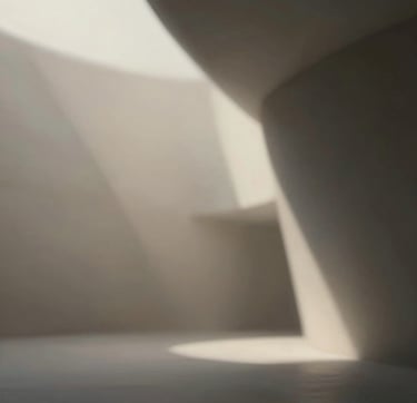 A diffuse, ethereal architectural still representing an atmosphere of light and matter. The image is a soft-focus capture of structural lines merging with shadows. The color palette is dominated by soft sand #F9F7F2 and deep charcoal #333333. It evokes a sense of profound silence and high-end authorial architectural thought.