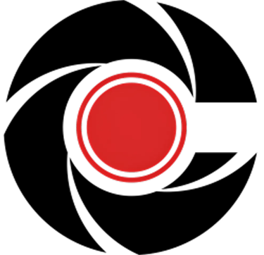 a red button with a black background and a red button