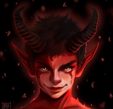 okami art digital painting portrait enfant demon personnage mignon kawaii roleplay