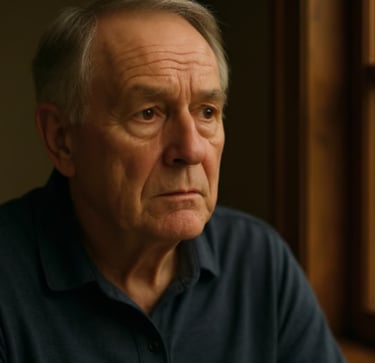 Homem de camisa azul olhando para a câmera