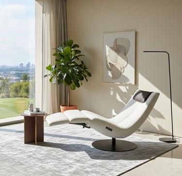 design and engineering-Chaise Longue with concealed reclining mechanism. Sculptural,high-performance