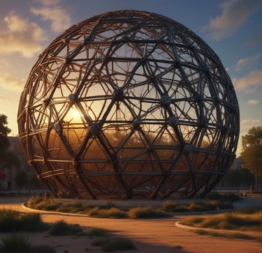 a large metal sphere - like object in a city