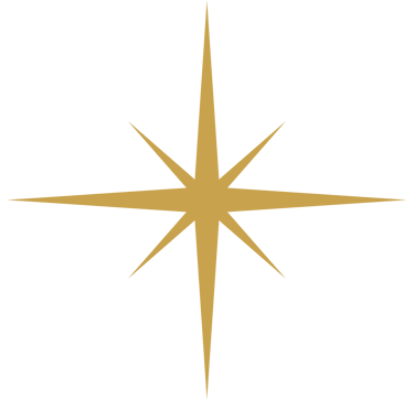 Minimalist gold eight-point starburst graphic isolated on a white background.