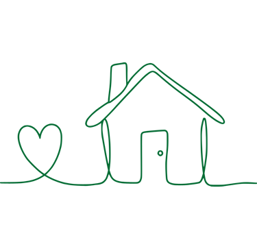 Icone représentant une maison et un coeur pour mettre en avant l'amour de faire de belles rencontres, de se sentir chez soi