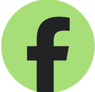 Black Facebook social media logo icon on a light green circular background.