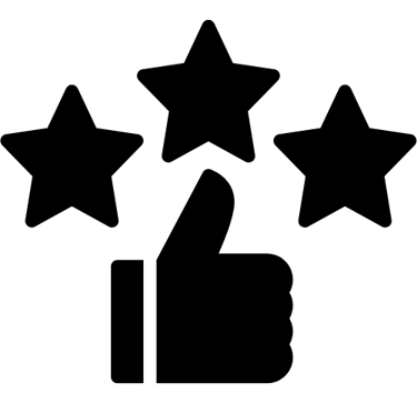 desenho de uma mão com o polegar levantado com três estrelas