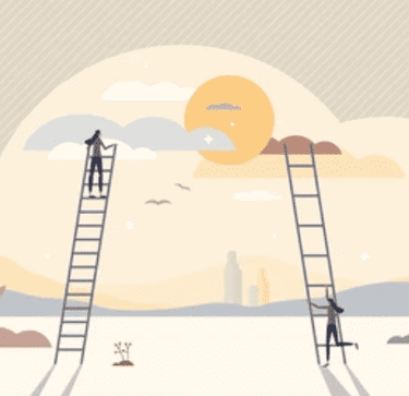 Deux salariées montent à l'échelle, une en haut, une en bas, chacune à son rythme de réussite