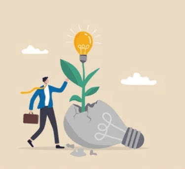 un salarié trouve une nouvelle idée qui germe dans l'ampoule brisée de son erreur