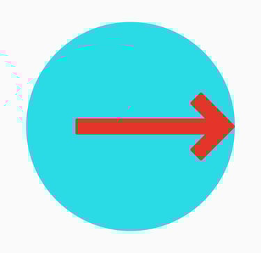 a red arrow touching the right side of a blue circle signifying point of impact