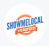 ShowMeLocal Verified business trust badge with orange and blue text logo for local SEO.
