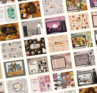 Preview of 2 000 hand-drawn Procreate stamp brushes