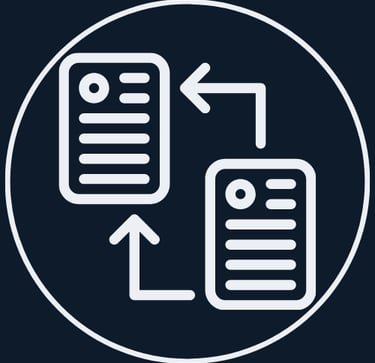 Jimproved Tech logo of two files and arrows, representing Data transfers and migrations