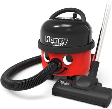 a red vacuum cleaner with a black and white vacuum