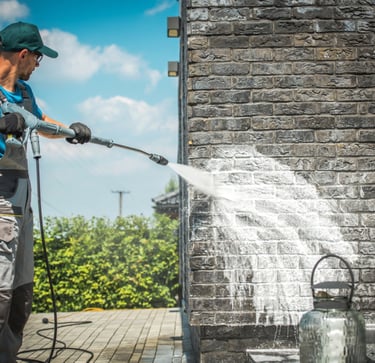 Fassadenreinigung mit Reinigungsmittel 