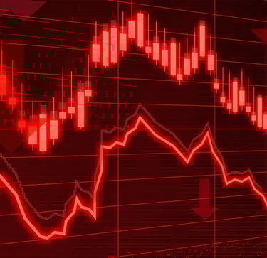 red financial market arrows pointing down symbolizing recession