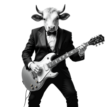 Ko i kostym spelar elgitarr som symbol för kreativitet