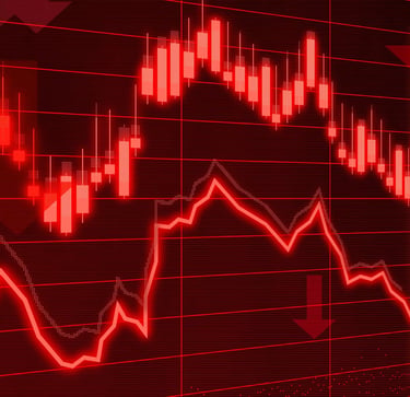 red financial market arrows pointing down symbolizing recession