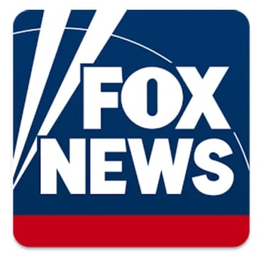 The official Fox News logo featuring white text on a blue and red background.
