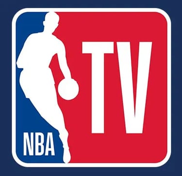 The official NBA TV logo featuring a basketball player silhouette on a blue and red background.