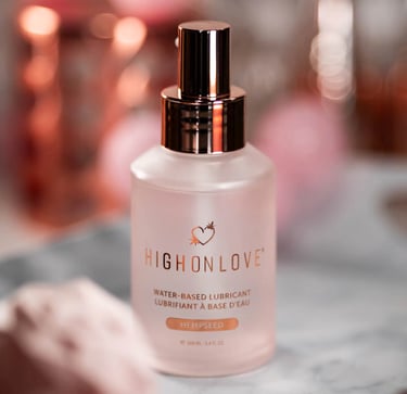 The photo shows a HighOnLove product  - a hempseed-water-lube