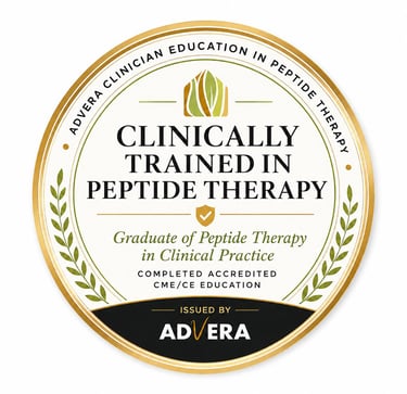 Advera certification seal for a graduate of peptide therapy in clinical practice medical education.