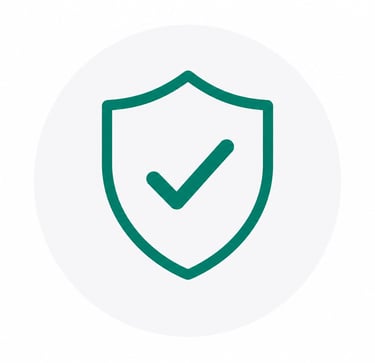 Green shield icon with a checkmark representing cybersecurity and data protection safety.