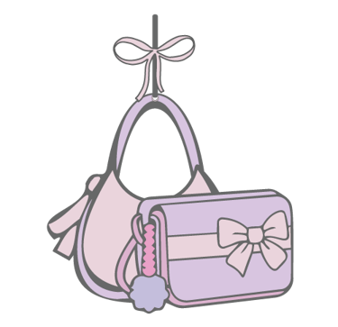 Illustration of a pink designer hobo bag and a purple crossbody purse with decorative bows.