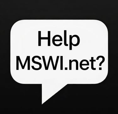 Help MSWI.net? in a speech bubble on black background