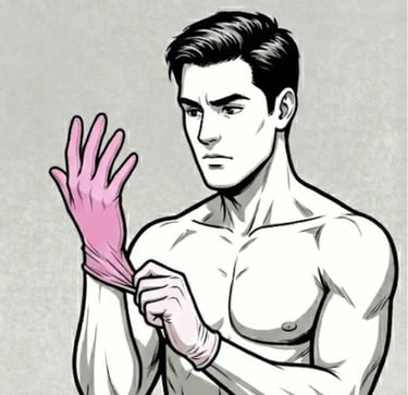cartoon Male cartoon putting on pink latex glove