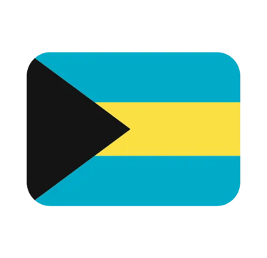 The national flag of the Bahamas featuring aquamarine and gold stripes with a black triangle.