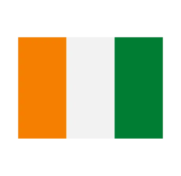 The national flag of Ivory Coast featuring vertical stripes of orange, white, and green.