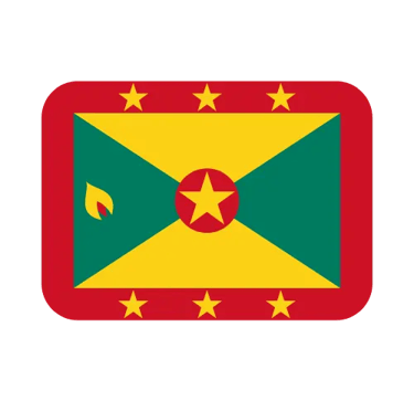 The national flag of Grenada featuring yellow and green triangles with a red border and gold stars.
