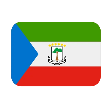 National flag of Equatorial Guinea featuring green, white, and red stripes with a blue triangle and coat of arms.