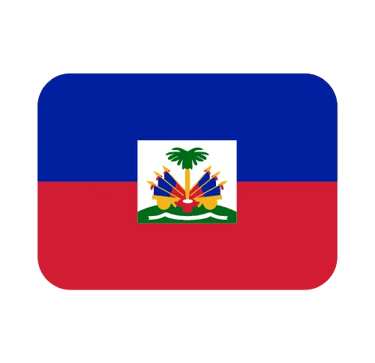 The national flag of Haiti featuring blue and red horizontal bands with the central coat of arms.