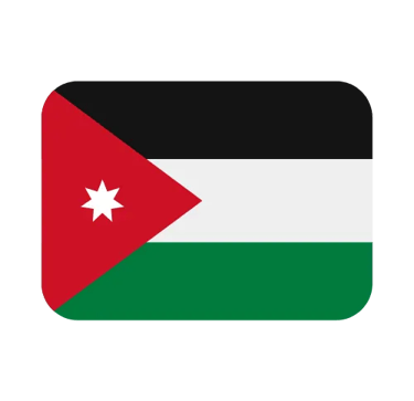 Official national flag of Jordan icon featuring horizontal black, white, and green stripes with a red triangle.