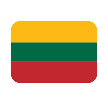 The national flag of Lithuania featuring horizontal stripes of yellow, green, and red in a rounded rectangle.
