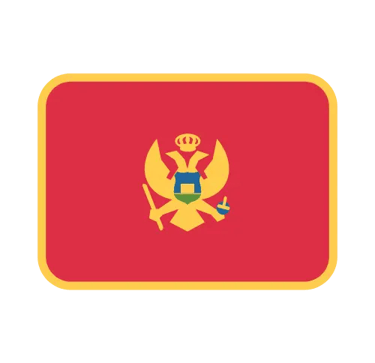The national flag of Montenegro featuring a red field with a gold border and coat of arms.