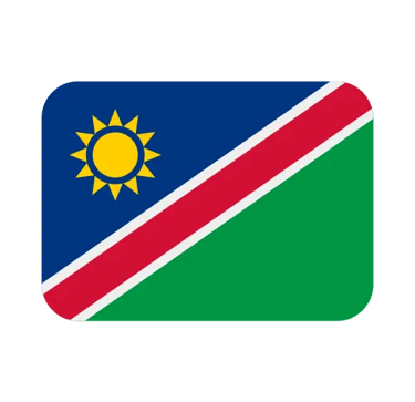 Official national flag of Namibia featuring blue, red, and green stripes with a golden sun icon.
